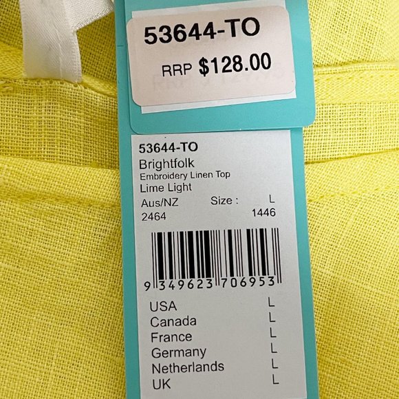 Seafolly Large Bright Folk Lime Light Long Sleeve Boat Neck Linen Crop Top NWT - Picture 7 of 11